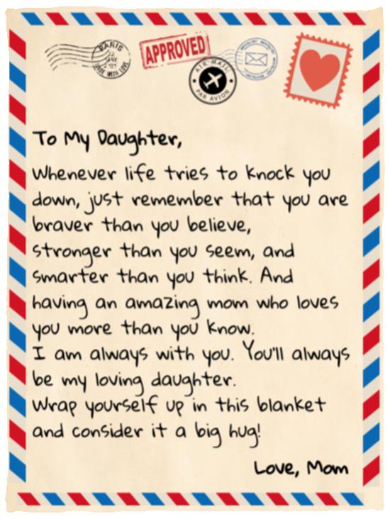 To My Daughter - Love Mom - Letter Blanket