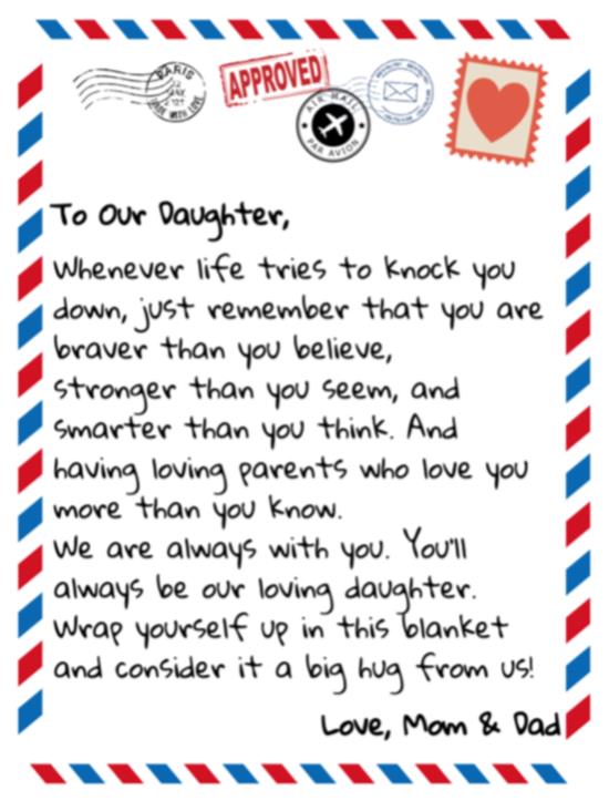 To Our Daughter Letter Blanket - From Mom & Dad