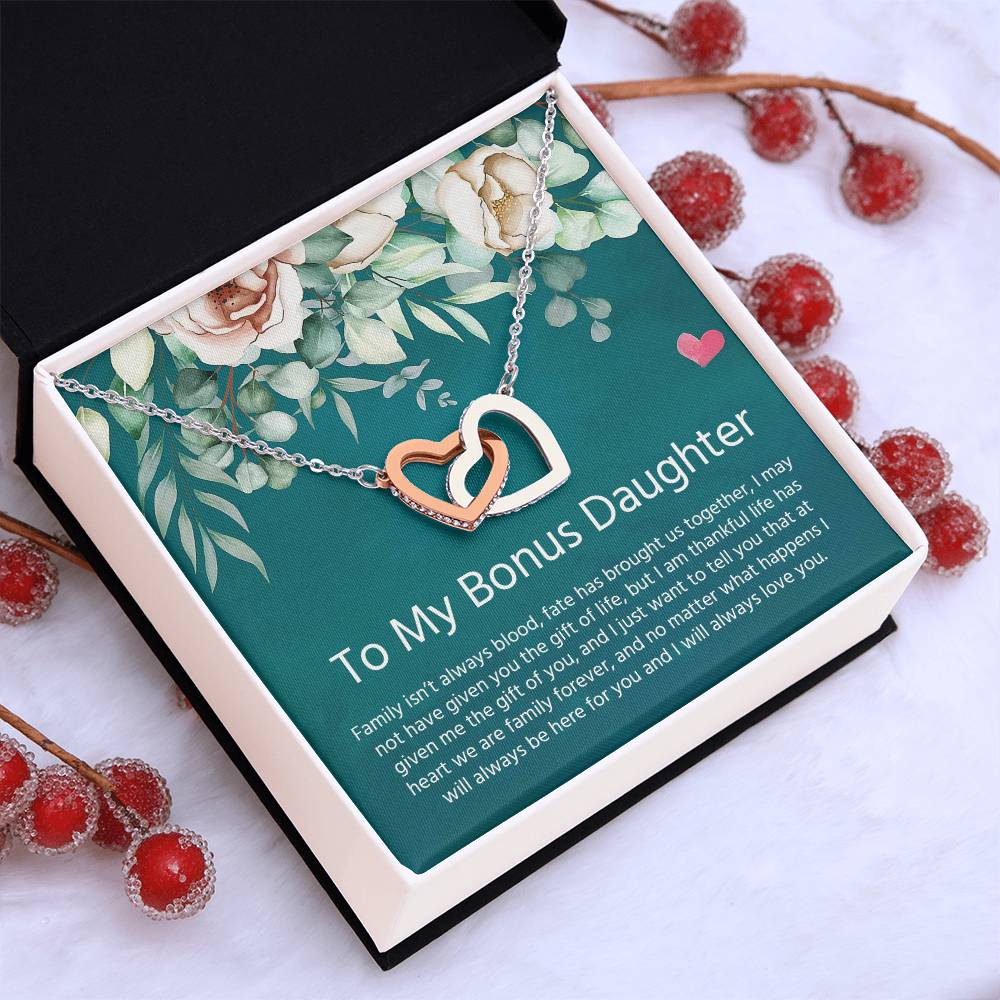 To My Bonus Daughter | I Will Always Love You - Interlocking Hearts necklace