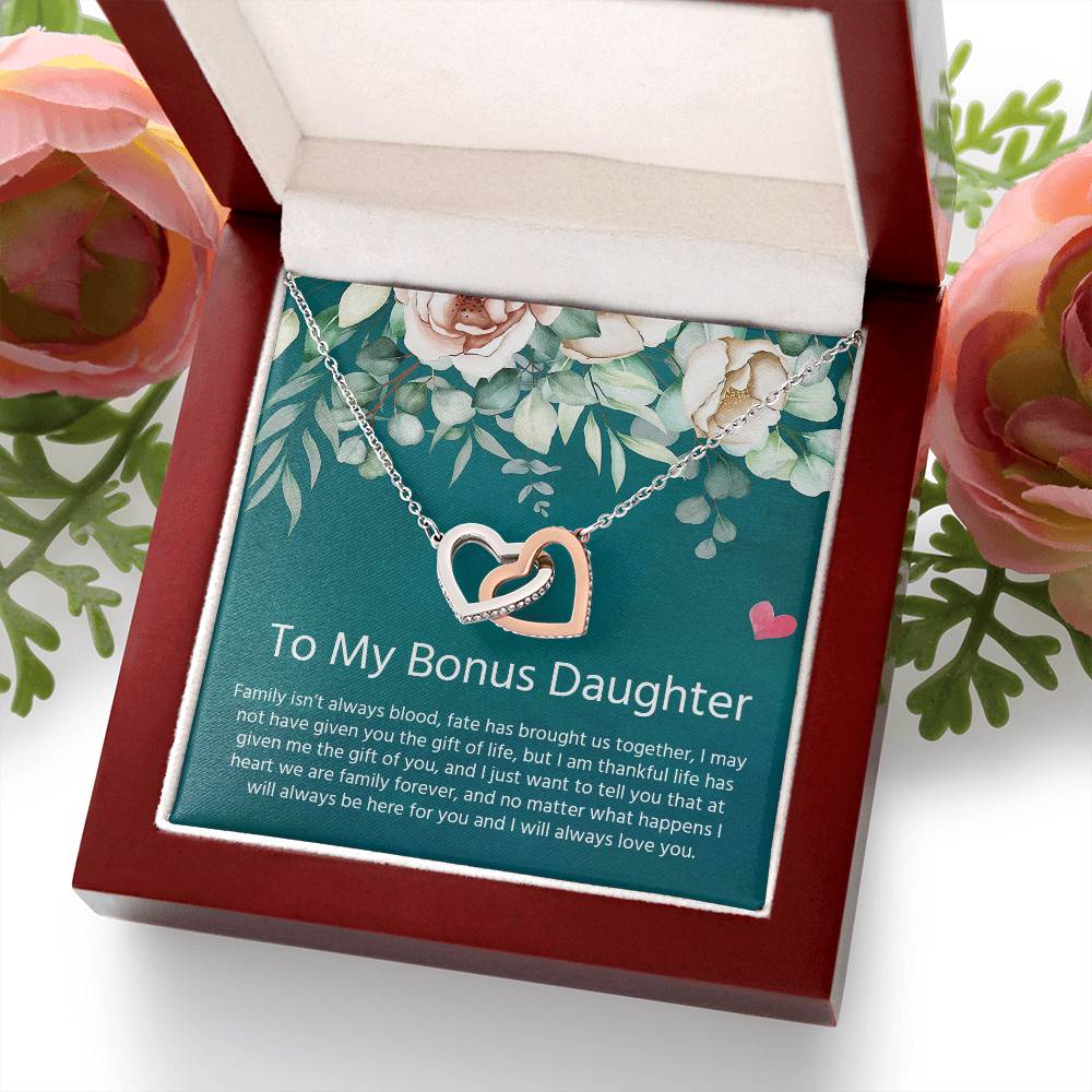 To My Bonus Daughter | I Will Always Love You - Interlocking Hearts necklace