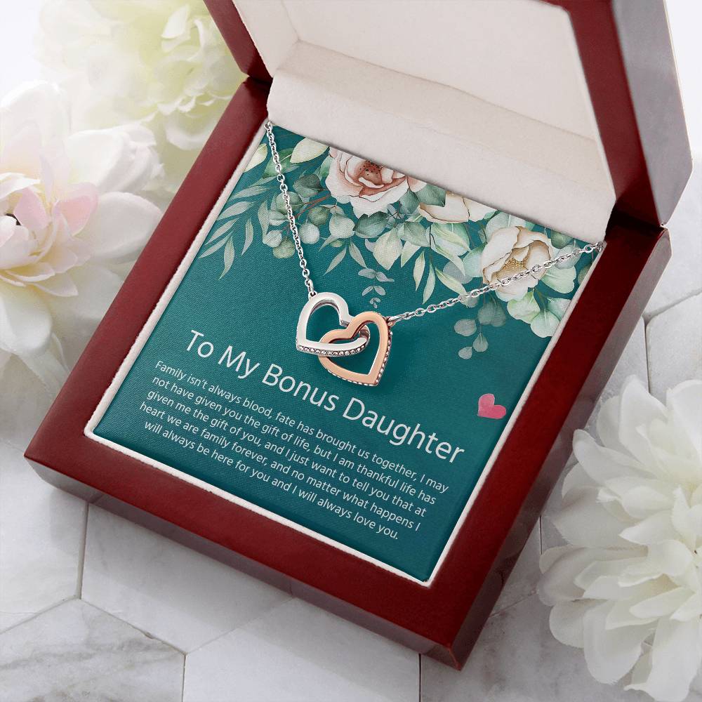 To My Bonus Daughter | I Will Always Love You - Interlocking Hearts necklace