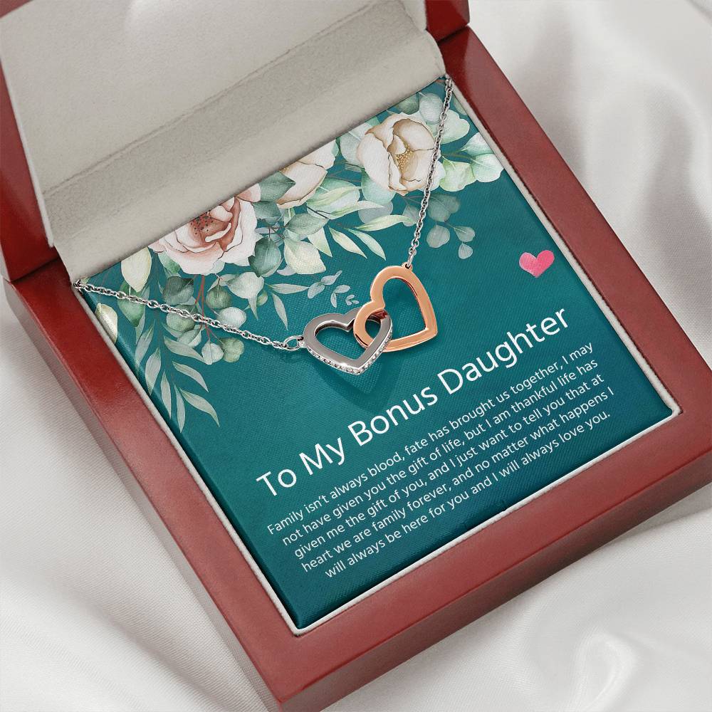 To My Bonus Daughter | I Will Always Love You - Interlocking Hearts necklace