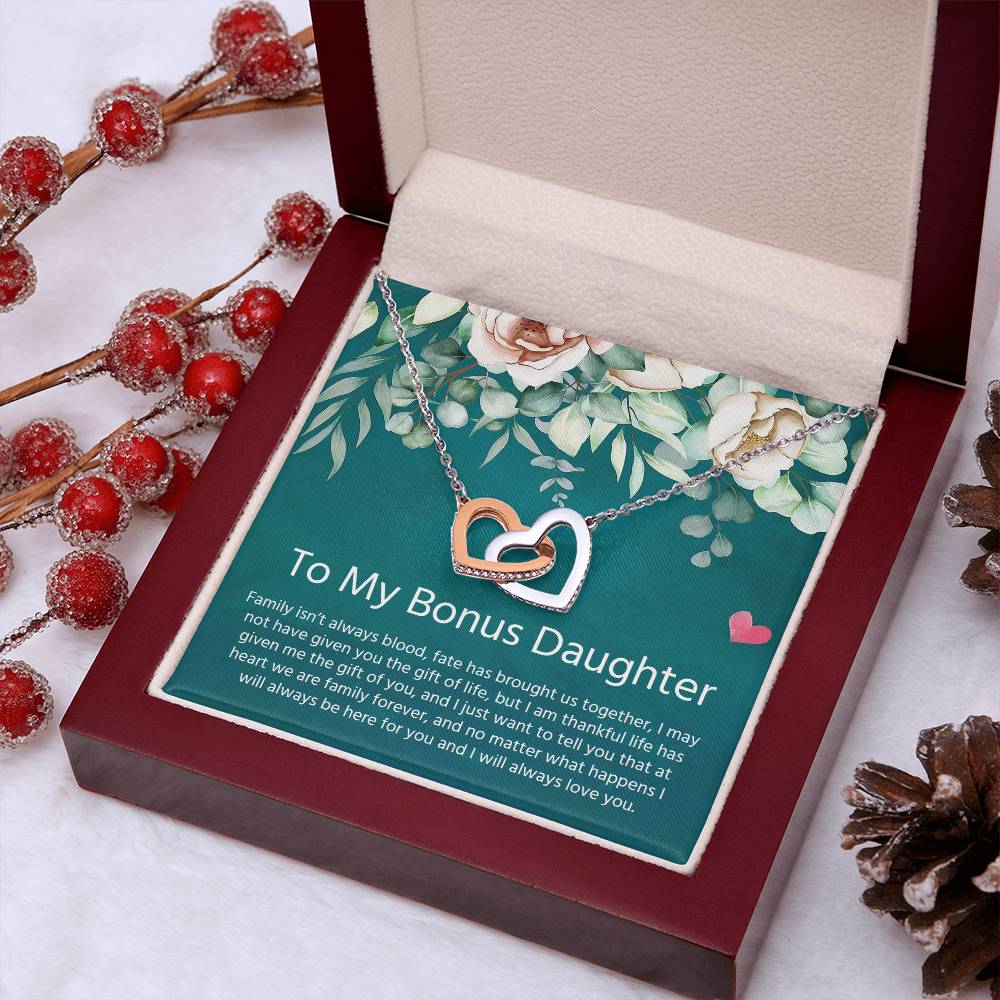 To My Bonus Daughter | I Will Always Love You - Interlocking Hearts necklace